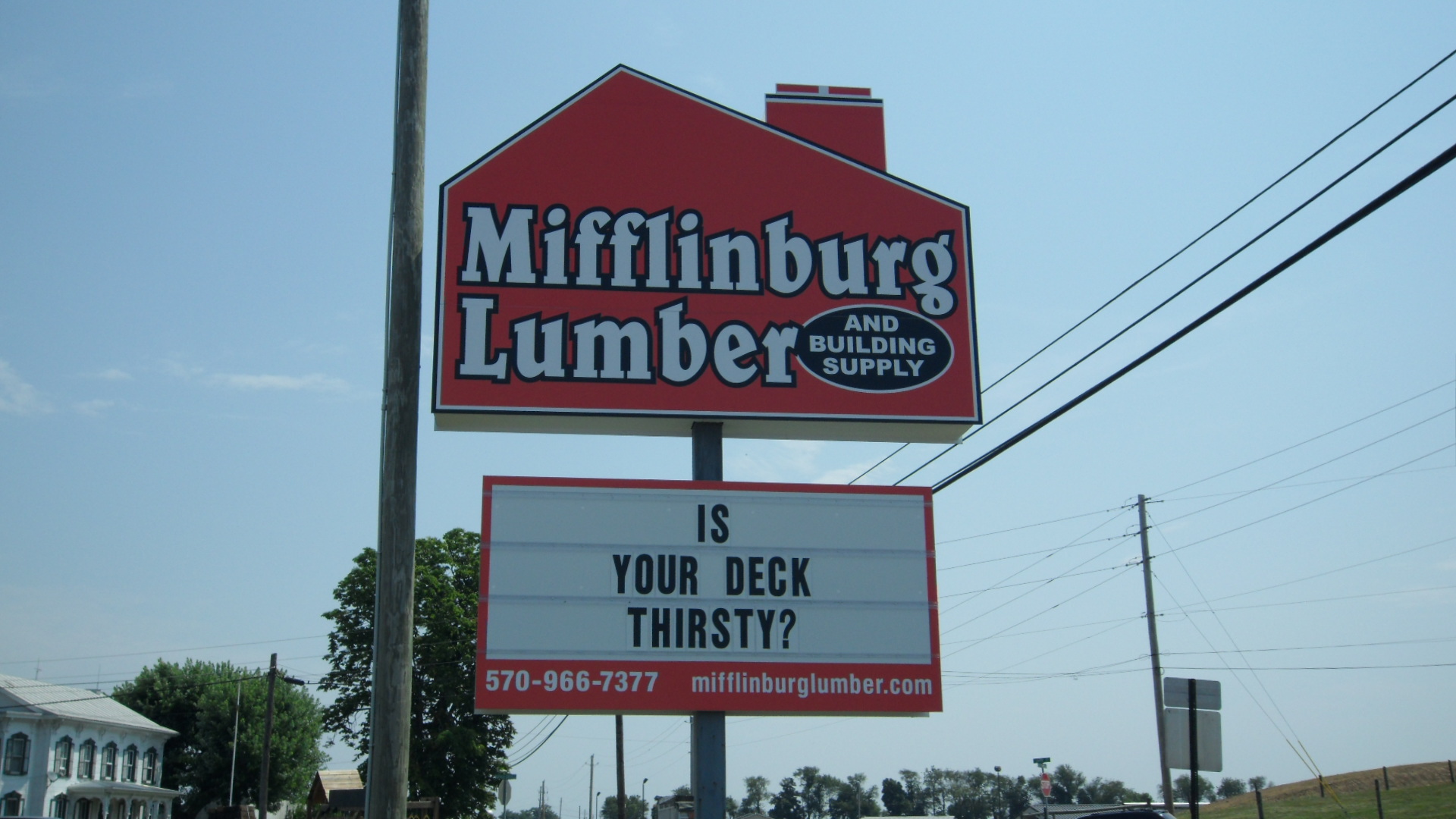 Mifflinburg Lumber sign along Route 45 near Mifflinburg, PA